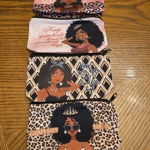 Unk Afro Illustration Cosmetic Pouches - Pink, Peach, Brown, Black